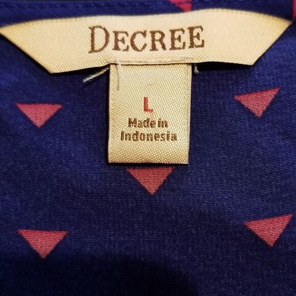 Decree Criss Cross purple and orange triangle print blouse.aize large sheer - Picture 6 of 7